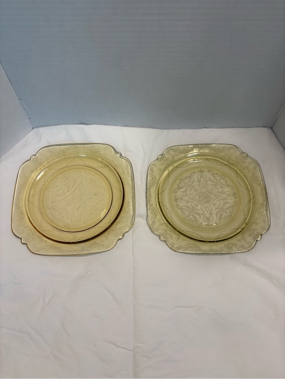 Vintage Federal Glass Madrid Amber Depression Glass Plate 9 In 1930’s Set Of 2